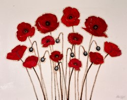 Red Poppies and Seeds VI by Chloe Nugent - Original Glazed Mixed Media on Board sized 38x30 inches. Available from Whitewall Galleries